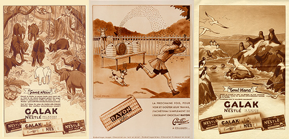 Cartelería de los nuevos productos de chocolates de la época
